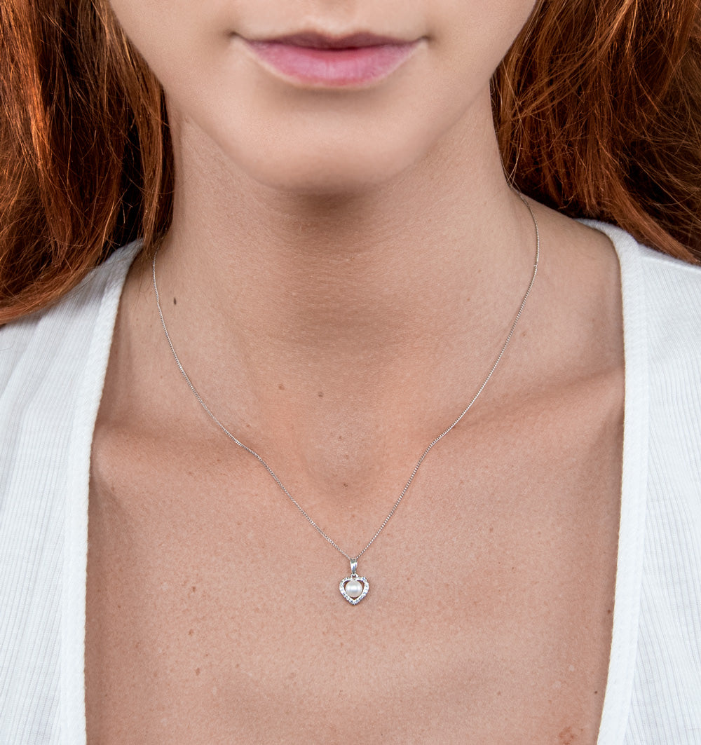 Stellato Pearl and Diamond Pendant Necklace 0.06ct in 9K White Gold